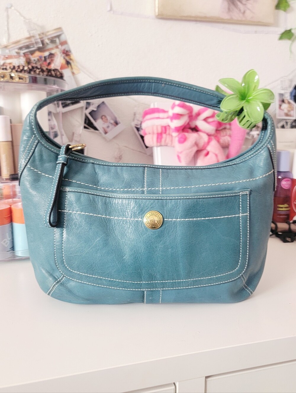 Teal Blue 10740 Coach ERGO Vtg Leather HOBO BAG